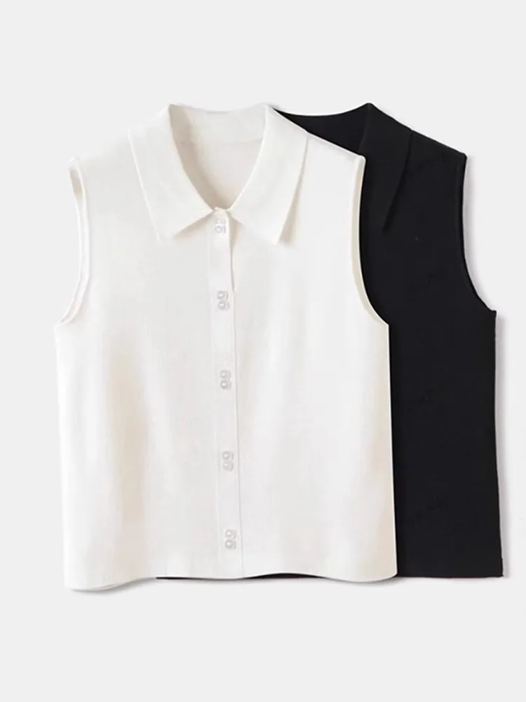 

Белый вязаный шерстяной жилет женский без рукавов с воротником, базовая майка-топ, нижняя одежда, верхняя одежда, модный корейский стиль