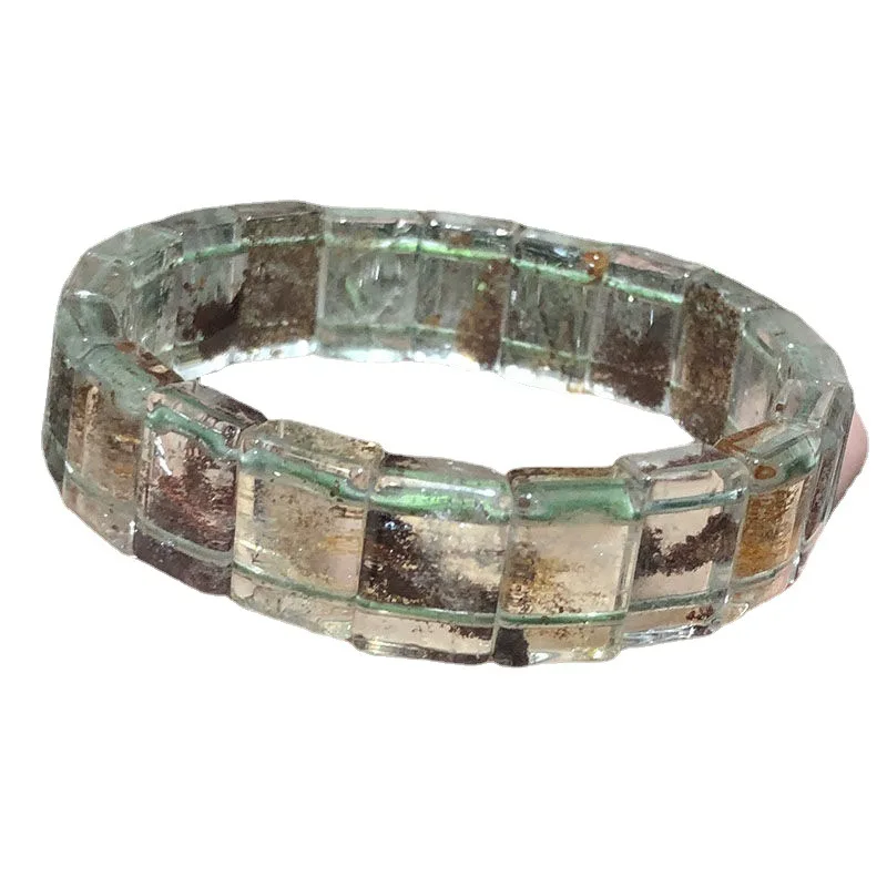 Natural Four Seasons Phantom Quartz Flat Slab Bracelet Lodolite Crystal Wristband Fashion Jewelry Spiritual Healing Gift
