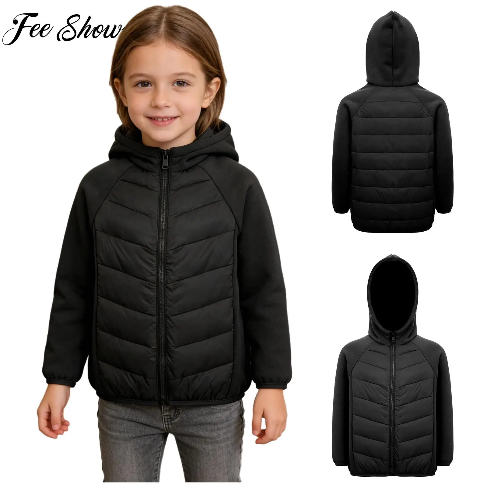 

Girls Boys Hooded Puffer Jacket Skiing Outdoor Sports Tops Clothes Long Sleeves Hoodie Down Coat for Workout Casual Daily Wear
