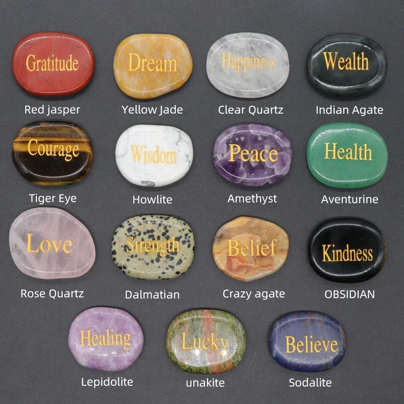 10pcs Inspirational Lettered Hope Dream Healing irregular Thumb Worry Stone Natural Crystal Reiki Treatment Minerals Massage