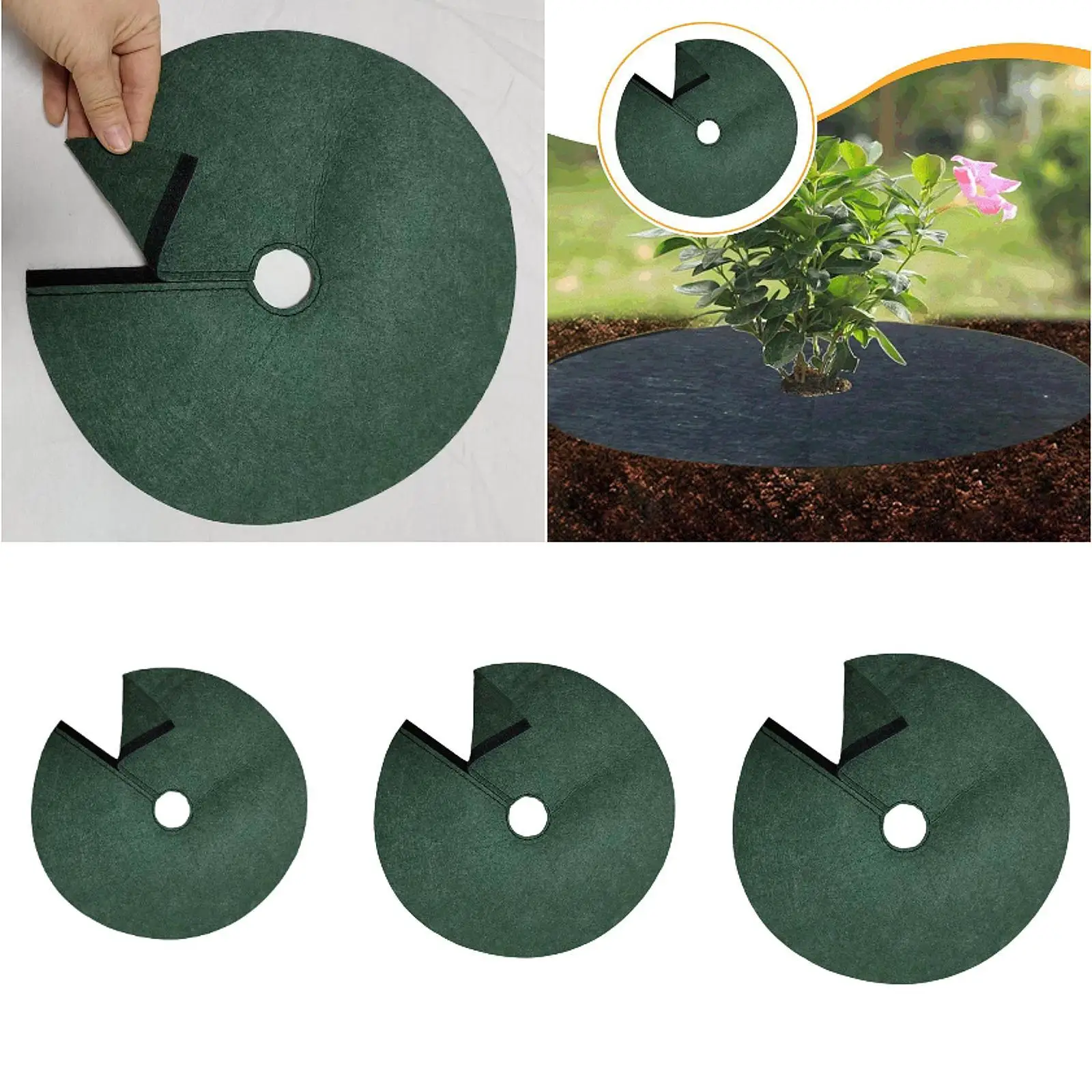 

Tree Mulch Rings Gardening Reusable Landscaping Moisturizing Degradable Cloth Cover with Hole Non Woven Weed Barrier Fabric