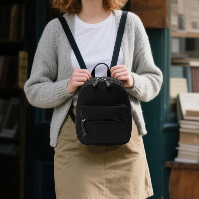 , Mochilas de nailon para mujer, bolso tipo mochila con correa para el hombro desmontable, mini bolso tipo mochila para viajes (negro)