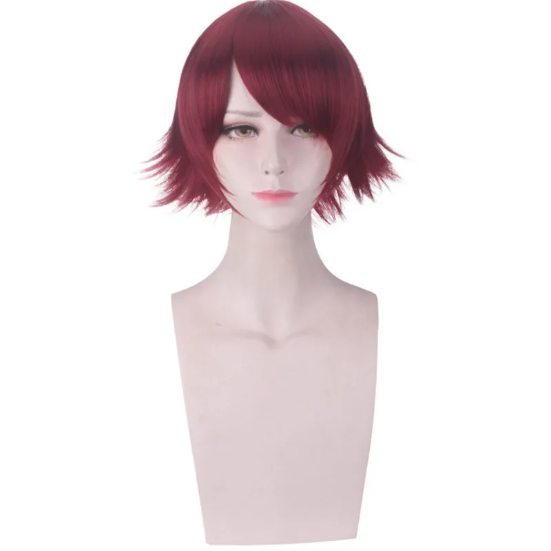Peluca sintética corta para Cosplay de Anime, pelo de aspecto Natural, fibra resistente al calor, flequillo esponjoso, accesorio para disfraz de fiesta
