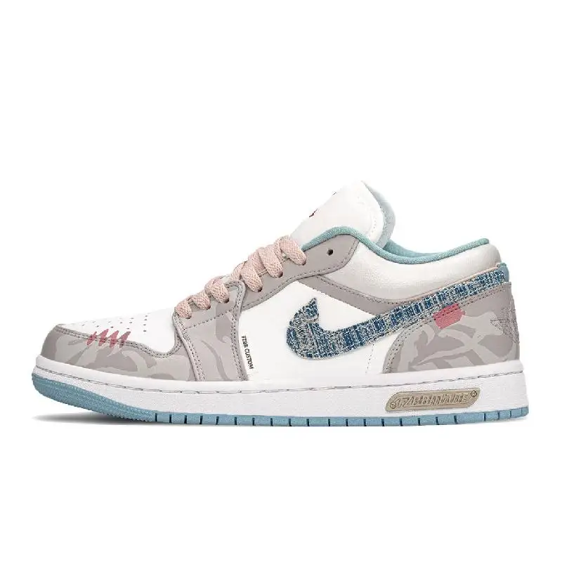 【Customize】Air Jordan 1 Vintage Basketball Shoes Women's Low-top Beige/blue/white Sneakers shoes DC0774-164