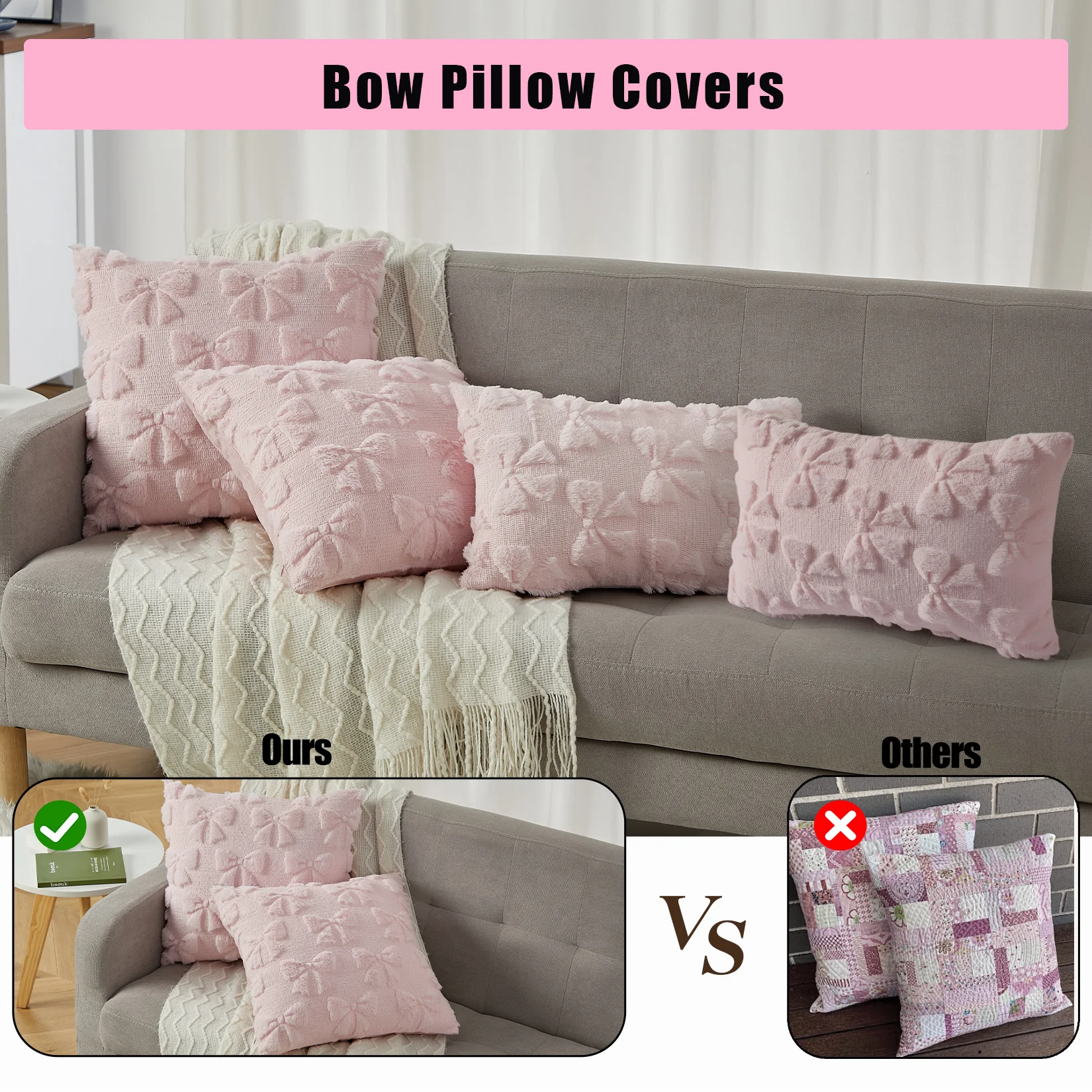 4-Pack Chenille Throw Pillow Covers 20x20 Inch, Thickened Soft Square Cushion Cases, Neutral Solid Accent Pillows for Sofa Couch Bedroom, 2 White/2 Light Coffee or 4 Light Coffee
