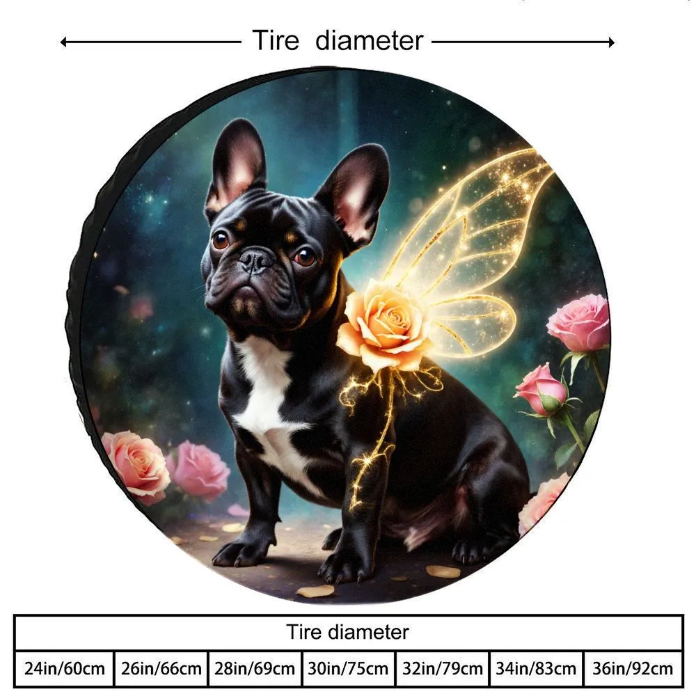 Чехол для запасного колеса Fairy French Bulldog с светящимися крыльями и принтом роз, полиэстер, защита для автомобиля на открытом воздухе