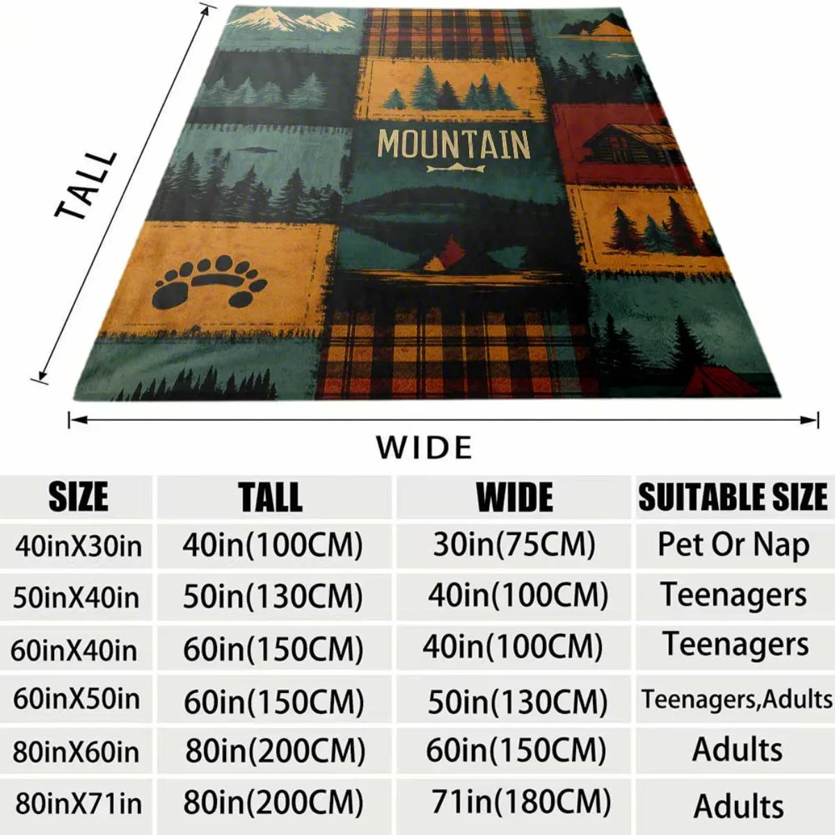 2026 New Flannel Blanket Release - Oversized Soft Flannel Blanket with Plaid And Mountain Scenery Design in Green, Brown, Black,