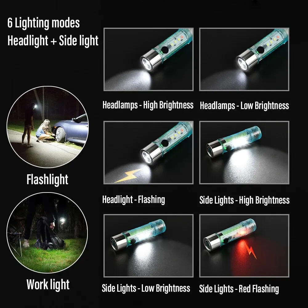 Super Bright Mini LED Flashlight 4 Colors With Tail USB Charging Head and Magnets Waterproof Camping Light With Side Light