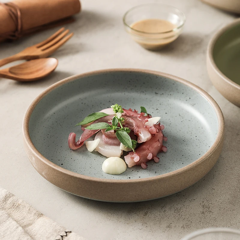 Retro Japanese Style Ceramic Deep Dish Restaurant Pasta Coarse Ceramics Home Use Meal Plate Rice
