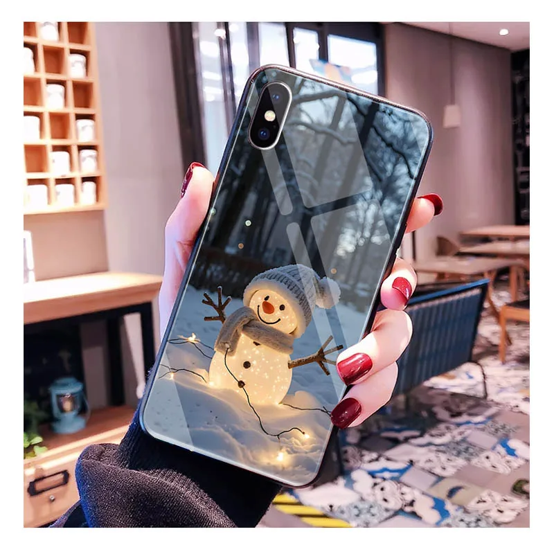 

Glass phone case For iPhone 17 Pro Max Air 17 16 15 14 13 Pro Max 15 16 Pro 15Plus Snowman Christmas
