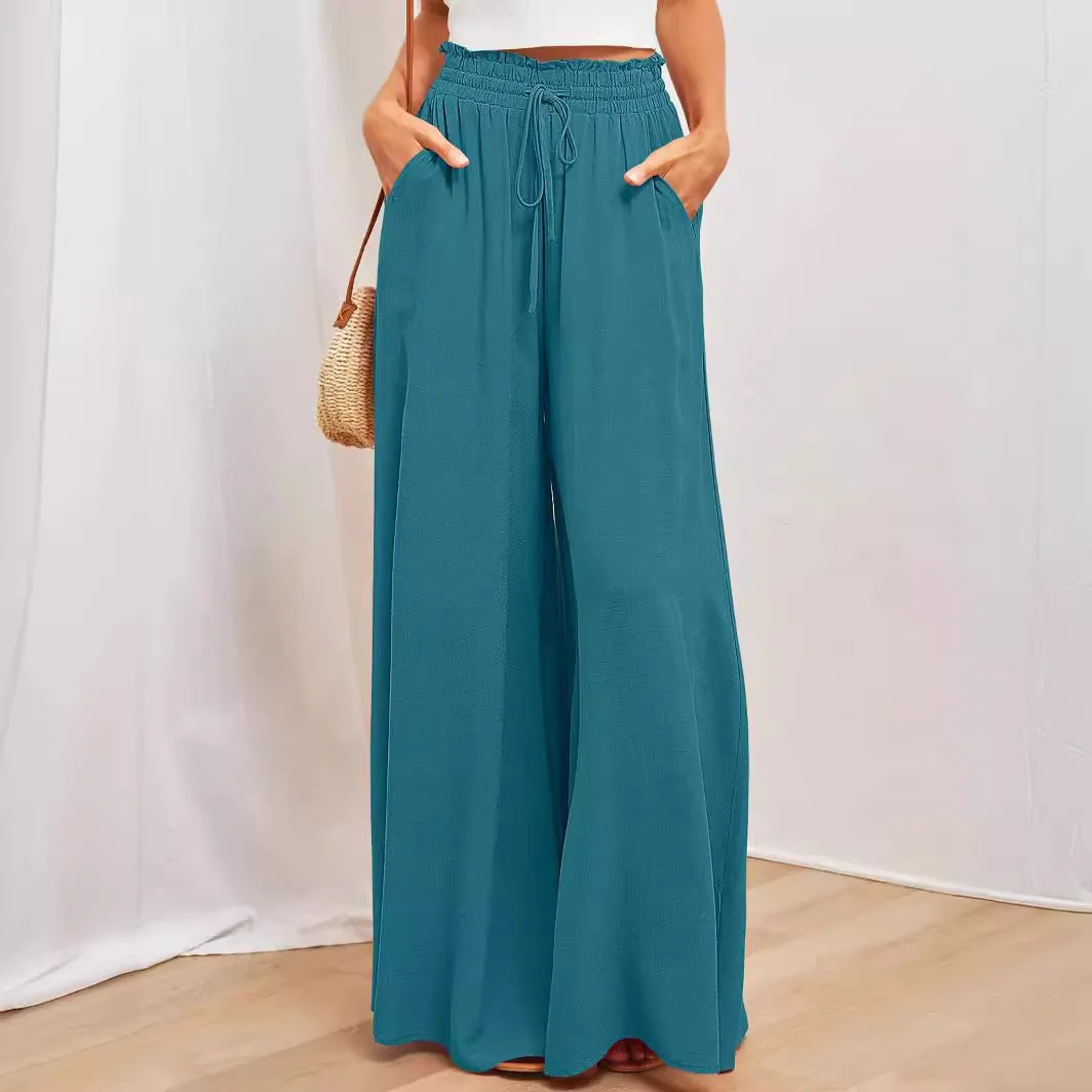 New Women Wide Leg Pants with Elastic Waistband Long Pants for Women Gothic Style Clothes