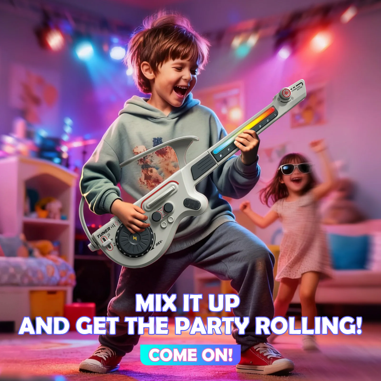 Perfect Gift Electronic Guitar Toy Suitable for Children's Birthday Music Instrument Party Flashlight Electronic Guitar Toy Children's Music Instrument with Sound Effects
