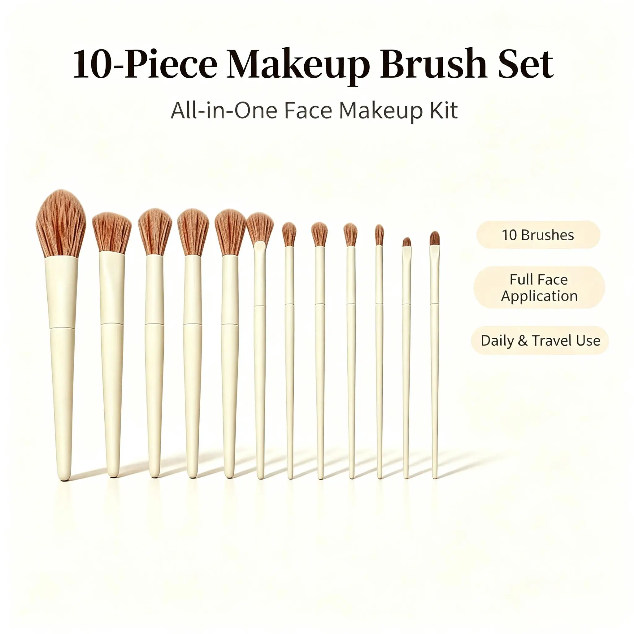 A Set of 10 Makeup Brushes,Including a Portable Storage Bagand Brushes,Suitable for Face and Eye Makeup,the Best Choice for Girl