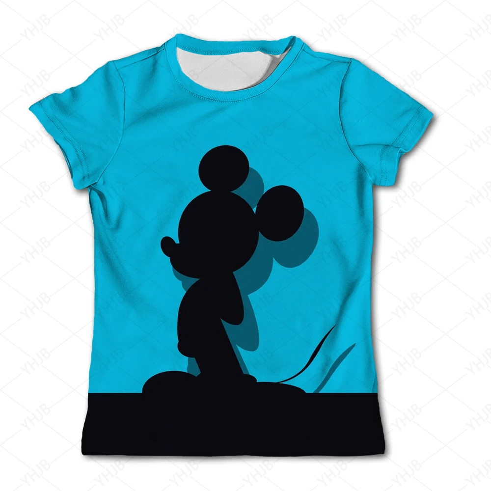 Disney 2024 New Minnie Mouse Head Print T Shirt New Hot Sale Tops Casual Cartoon Round Neck Clothes Baby Boys Girls Clothing