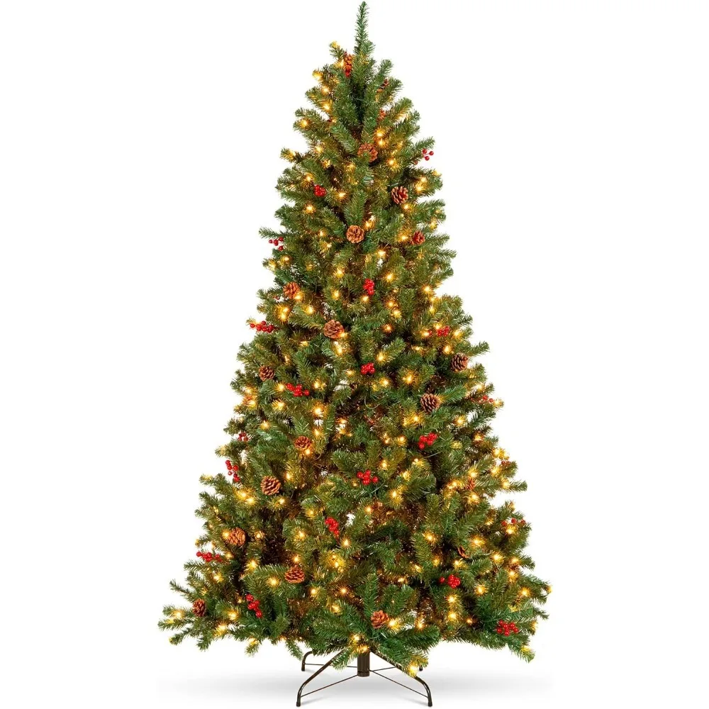 

6ft Pre-Lit Pre-Decorated Spruce Hinged Artificial Christmas Tree w/ 798 Tips, Pinecones, Berries, 250 Lights