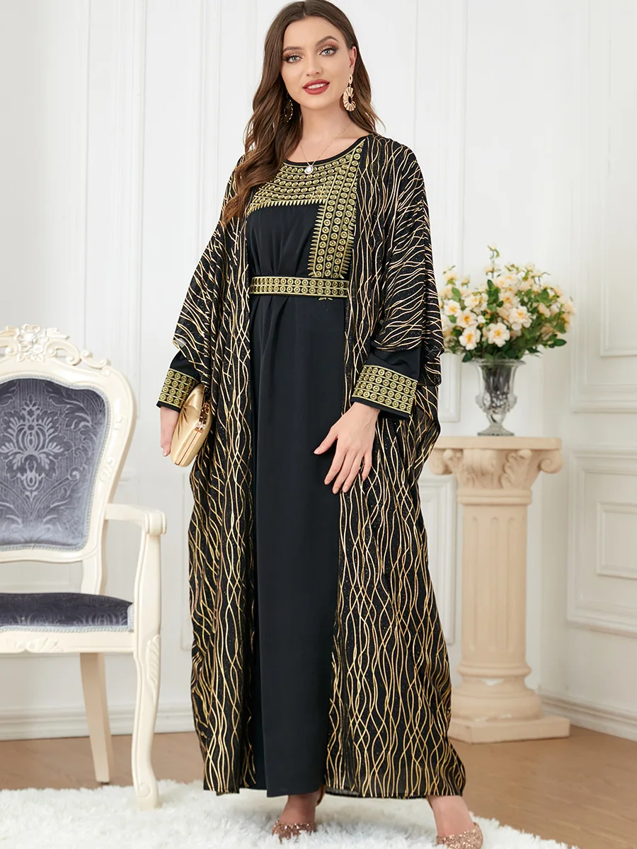 Imagem -06 - Elegante Vestido Muçulmano Feminino Abaya Marrocos Vestido de Festa Peça Conjunto Bordado Kaftan Turquia Longo Robe Vestidos Dubai Maxi