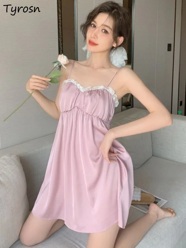 

Nightgowns Women Sweet Summer Princess Lounge Wear Daily Girlish Tender Sleeveless Home Soft Cozy French Style Elegant Leisure