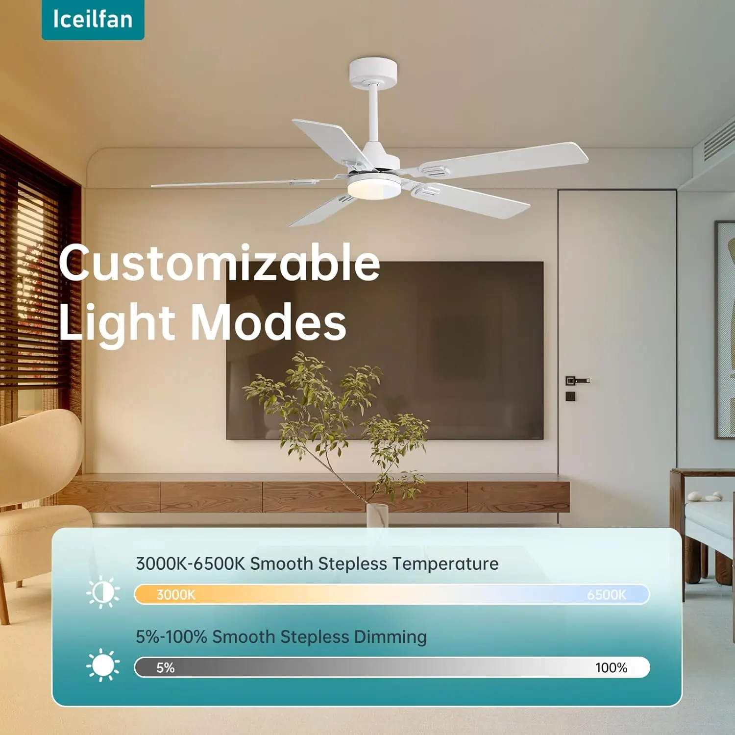 52 Inch Ceiling Fans with Lights and Remote Control,Reversible Ceiling Fans with Dimmable LED Lights and Remote DC Motor 6Speeds