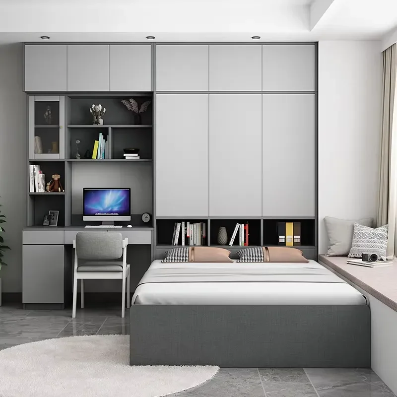 Modern Tatami Soft Bed Fabric Upholstered Floor-Standing Integrated Storage Multifunctional Bay Window Cabinet Bedroom
