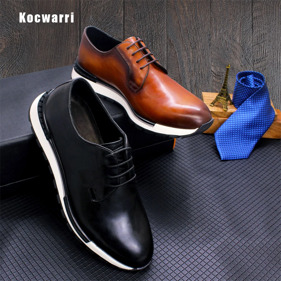 Men\'s Premium Sports Leather Shoes Non-Slip Classic Lace Up Smooth Comfortable Casual Shoes Sneakers Wedding Dating Men Shoes