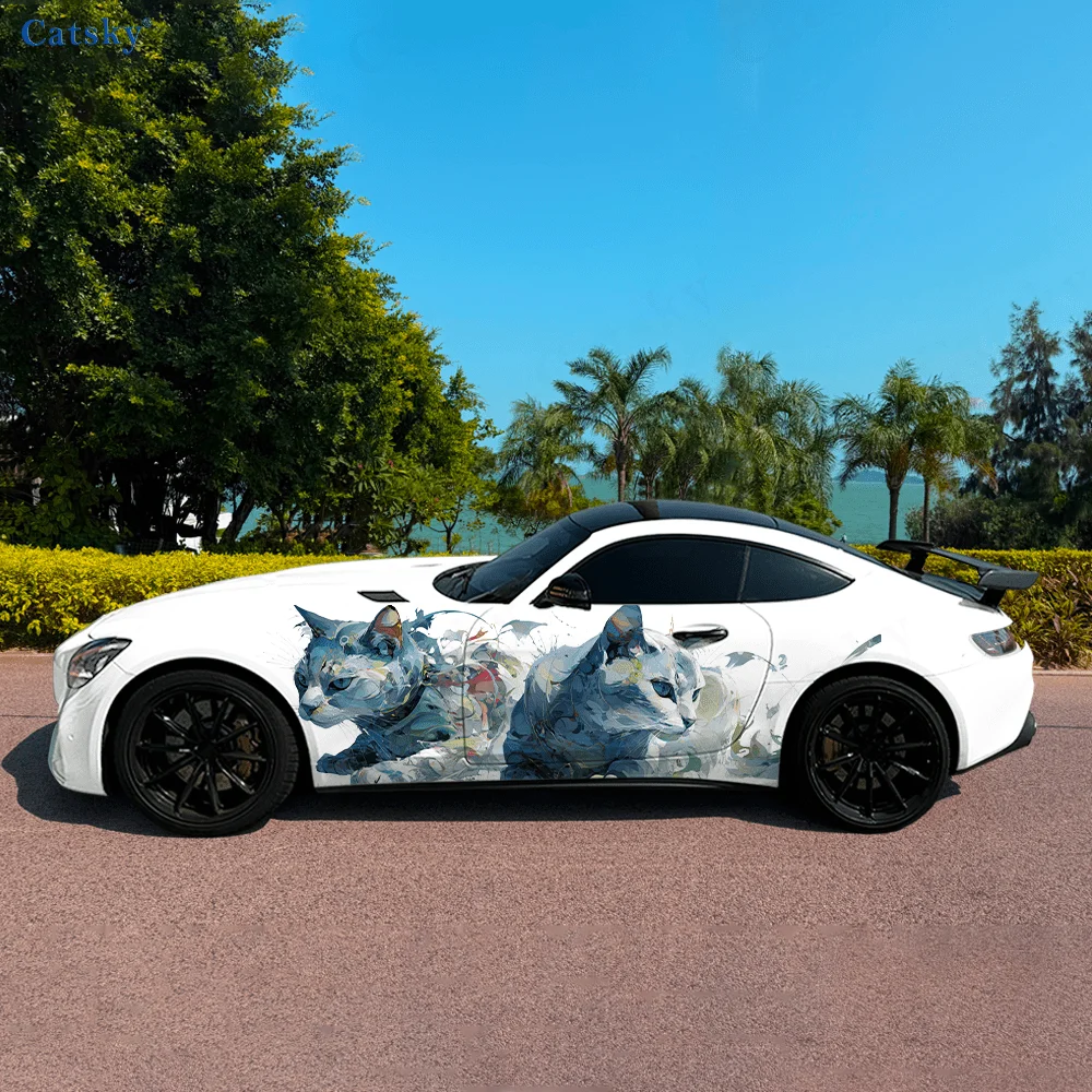 Colorful Cat Beautiful Car Vinyl Wraps Decal Self-adhesive PVC Sticker Suitable for Trucks SUV Decoration Auto Accessories Gift