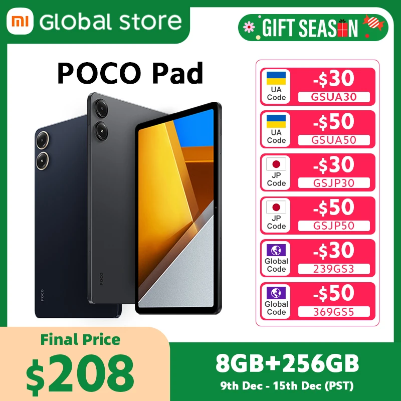 POCO Pad планшет 8 Гб 256 ГБ 33 Вт 10000 мАч Snapdragon 7s Gen 2 Восьмиядерный 12,1 \'\'120 Гц 2,5 K дисплей