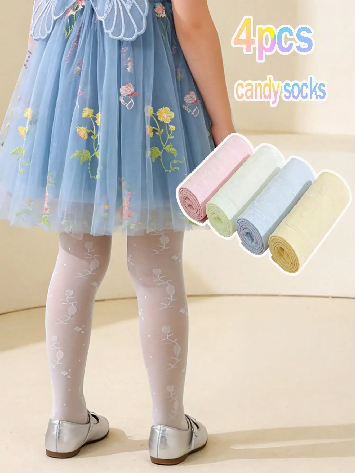 2Pcs Children Girls Floral Vine Ultra Sheer Tights 0-14Y Sun Resist Elastic Summer Pantyhose Holiday Wedding Daily Matching Wear