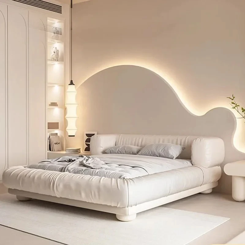 Lederen Glamoureuze Tweepersoonsbed Designer Witte Villa Slapen Kingsize Bedframe Modern Platform Letto Matrimoniale Woningmeubi