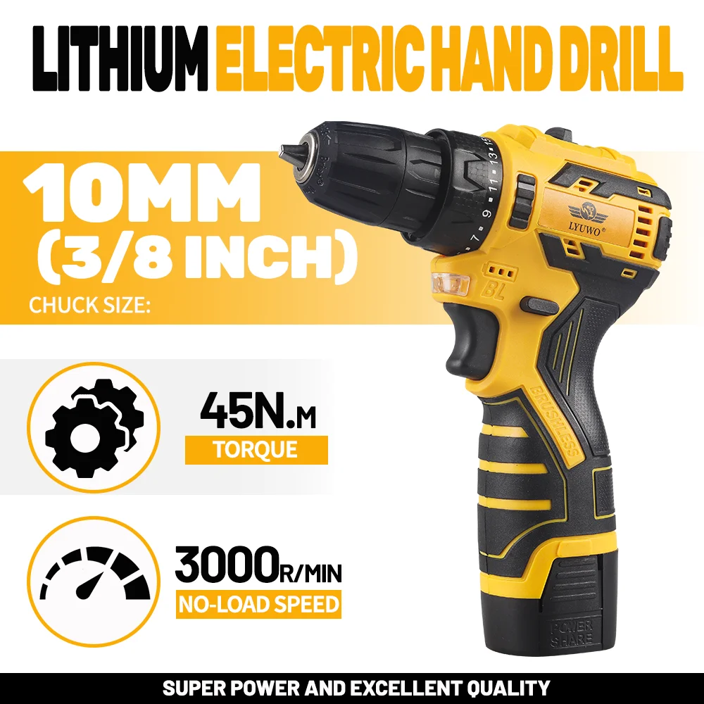 LYUWO 16.8V Brushless Electric Drill 35NM Cordless Drill Mini Electric Screwdriver Lithium Ion Battery Home Electric Drill