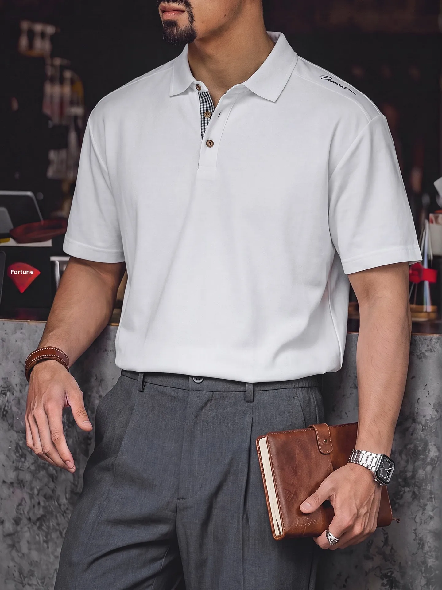 American Retro Men's  Shirt Short Sleeve Summer New Texture Breathable Collar T-Shirt Casual Commute Upper Apparel