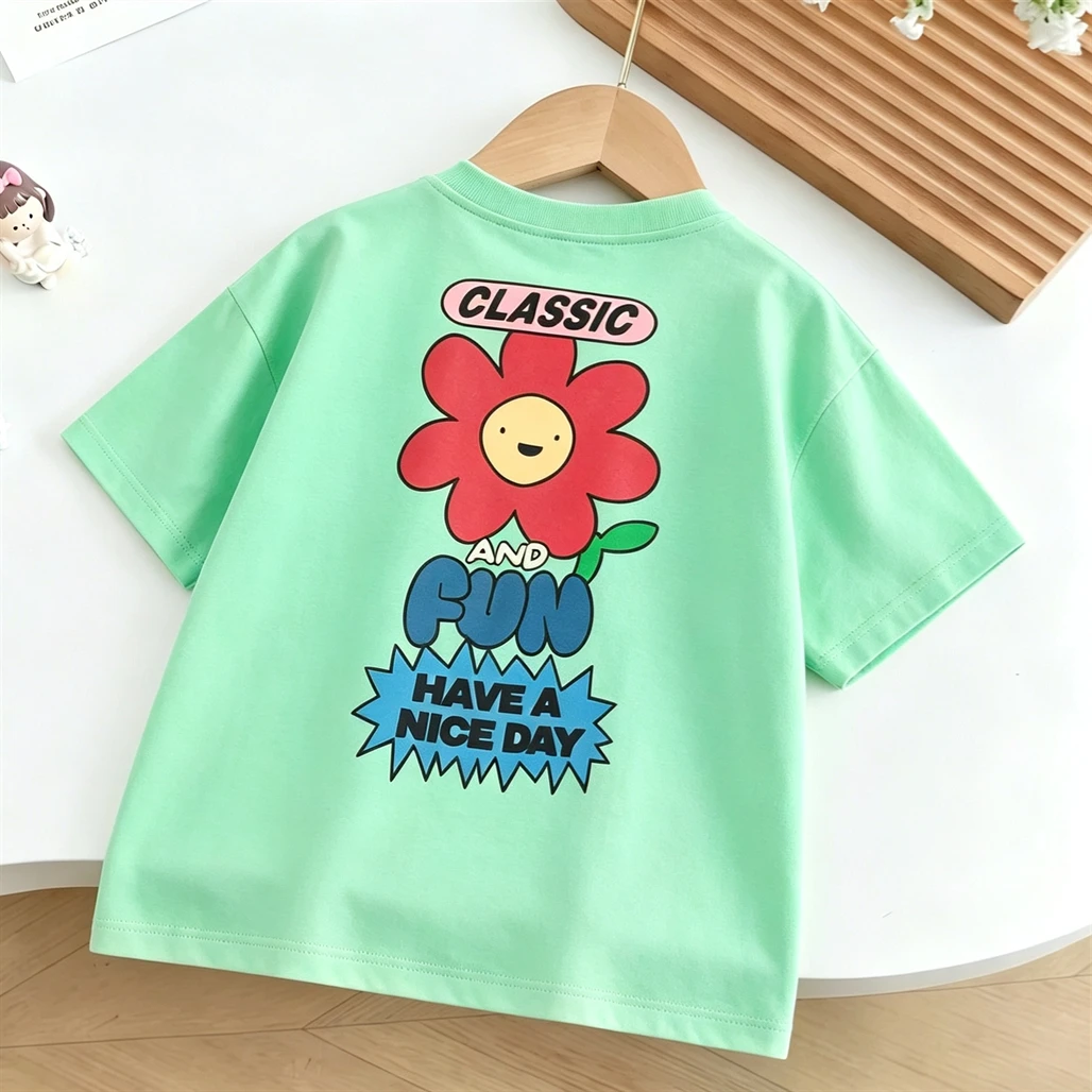 Round Neck Base Shirt Pure Cotton Clothes Short-sleevd Tshirt 1-7Age Boys Girls Round Neck Pullovers Children Summer Clothes