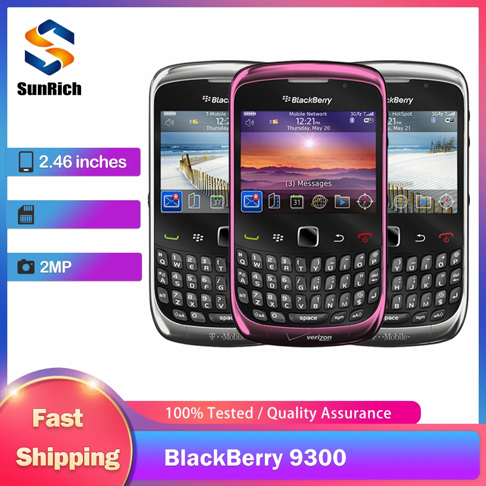 Original Unlocked Blackberry 9300 3G Mobile Phone 2.46'' TFT Display 2MP WIFI GPS CellPhone BlackBerryOS SmartPhone