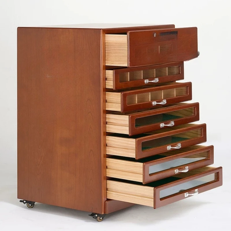 Solid wood multi-drawer Wenwan jewelry desktop storage glass door removable bedside