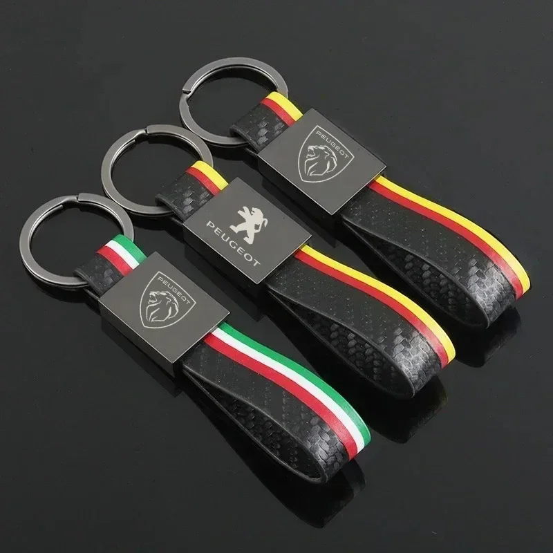 Leather Car Logo Keychain for Peugeot 308 3008 307 508 2008 306 406 4008 5008 206 408 Auto Key Ring Pendant Holder Accessories