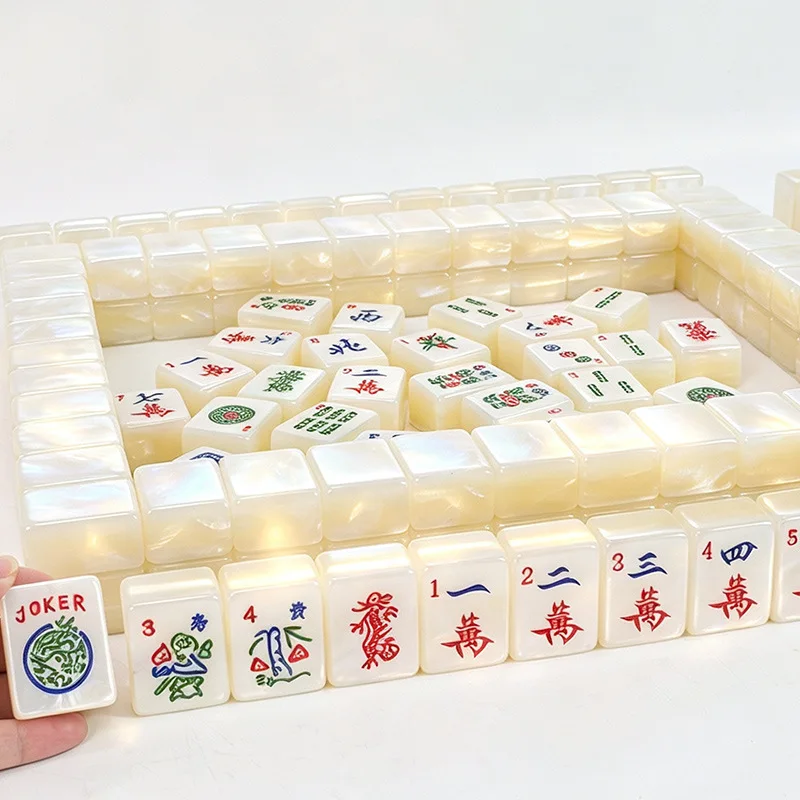 arge Size Shell Color Acrylic American Mahjong Set Household Leisure Board Game For Family Entertainment