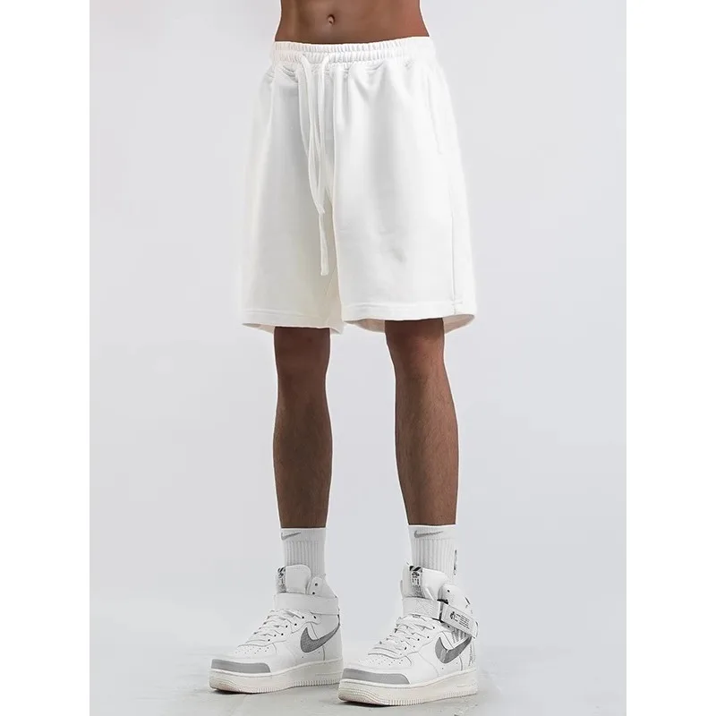 Американские уличные белые тяжелые спортивные шорты мужские четырехсезонные свободные повседневные однотонные брюки с пятью точками