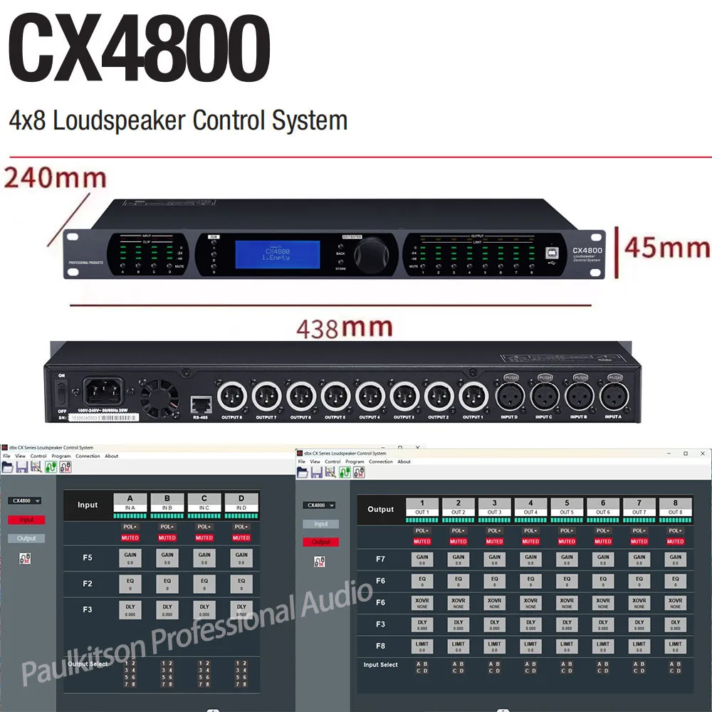 PaulKitson CX4800 Prosesor Audio 4-in-8-out DSP 32-bit Profesional Kompatibel dengan Perangkat Lunak Asli Equalizer Stage perform