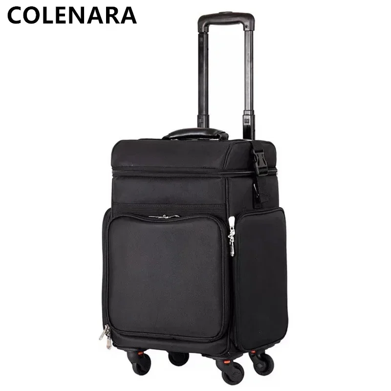 COLENARA New Luggage Ladies Oxford Cloth Beauty Toolkit Collapsible Detachable Trolley Makeup Box with Wheels Rolling Luggage