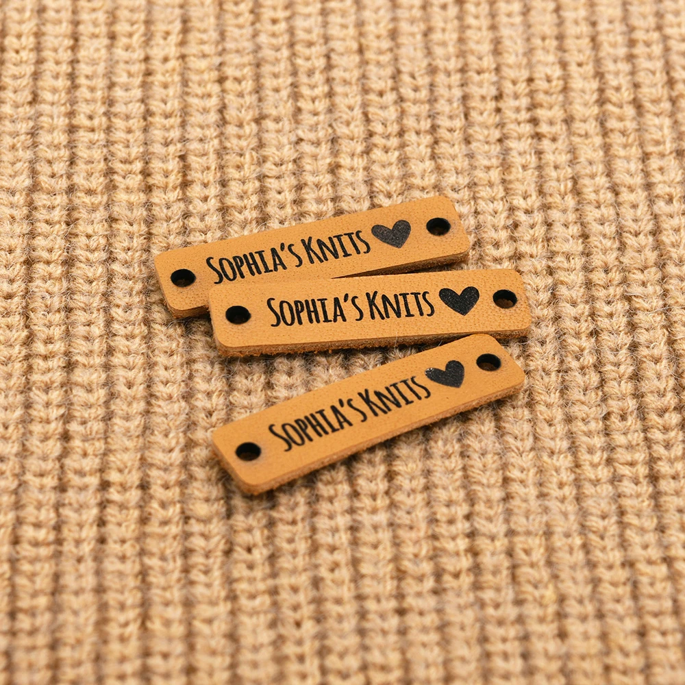 

Knitting Labels, Genuine Leather, Crochet Tags, For Handmade Items, Sewing Tags, Laser Engraved, 0.39x1.57 Inches, D523