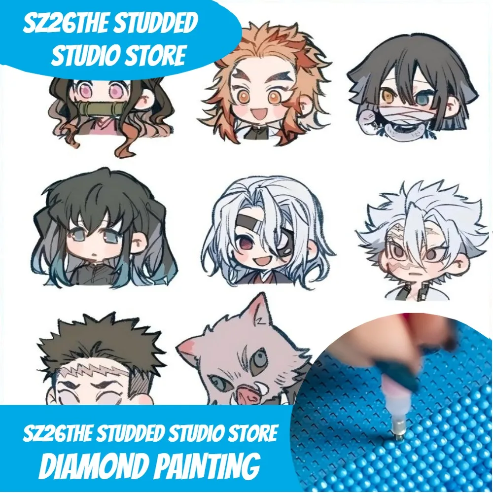 

Sz26 The Studded Anime Demon Slayer Chibi Nezuko Rengoku Obanai Muichiro Tengen Sanemi Gyomei Inosuke Kanao