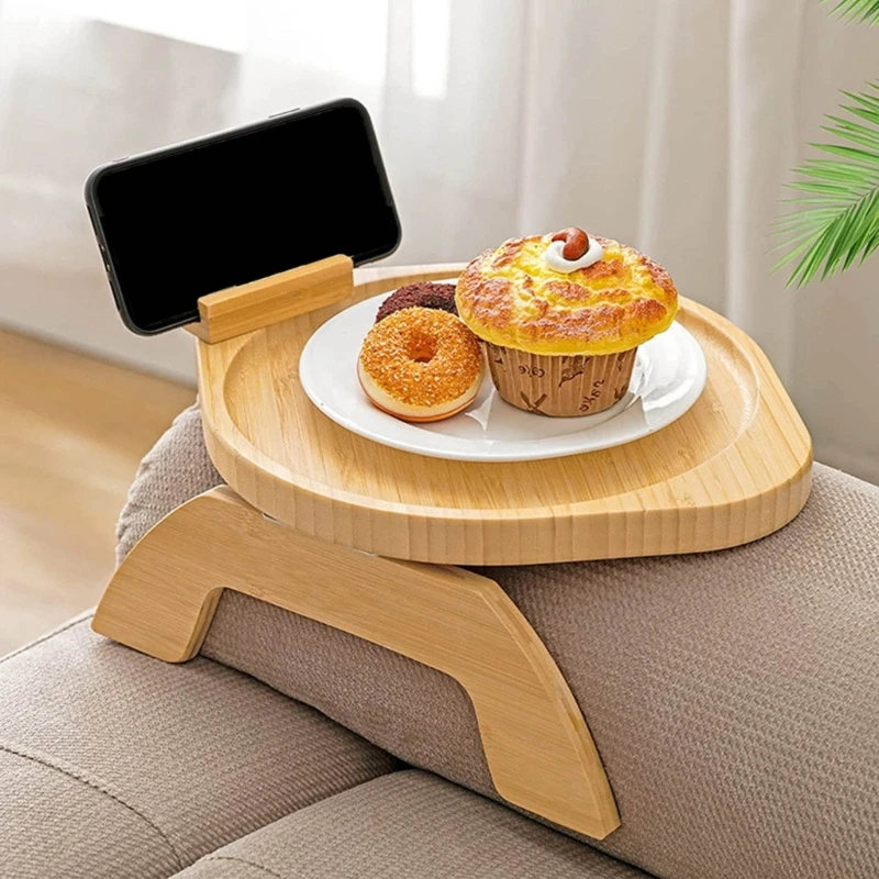 Versatile Sofa Arm Table Wooden Rest Armrest Tables Round Shape Couch Side Tray Compact Snacks Trays for Living Drop Shipping