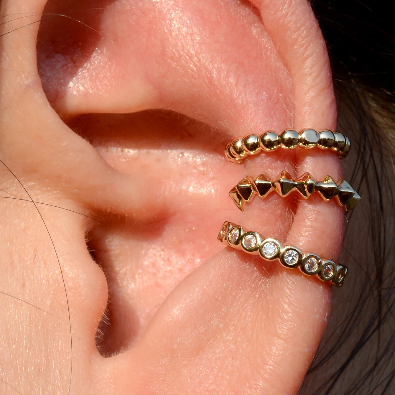 3 шт., серьги-клипсы в стиле панк с металлическим конусом и цирконием для женщин, серьги без пирсинга C-образной формы, хрящовые наушники, индивидуальные украшения