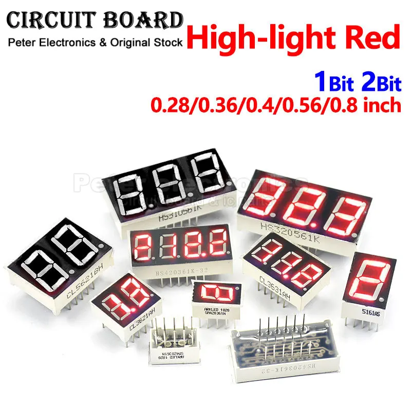 5pcs Red LED Digits Display 0.28Inch 0.36Inch 0.4Inch 0.56Inch 0.8Inch 1Bit 2Bit Cathode Anode 7 Segment Led Display Board
