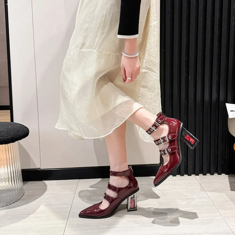 نعال سميكة مع مشبك رأس حاد فم ضحل منصة مقاومة للماء موضة كل مباراة مريحة عدم الانزلاق أحذية نسائية فردية #3