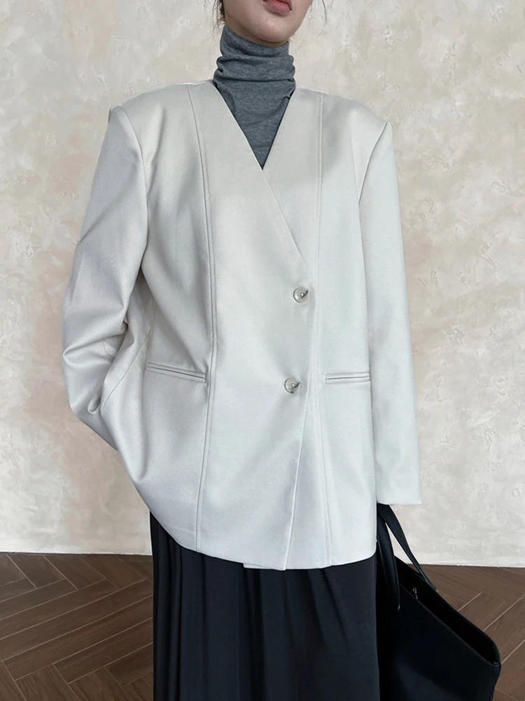 FANAN Fashion Designer Blazer con giunture sul retro per le donne Scollo a V doppio petto Giacche a maniche lunghe Cappotti femminili 2025 Autunno Nuovo