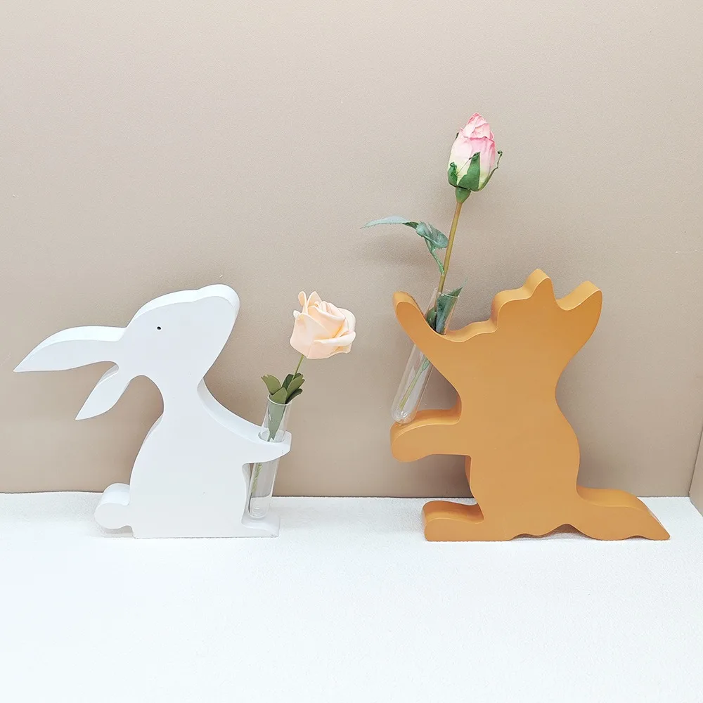 Kitten Rabbit Vase Hydroponic Plant Storage Rack Silicone Mold DIY Gypsum Concrete Clay Pouring Ornaments Epoxy Resin Molds