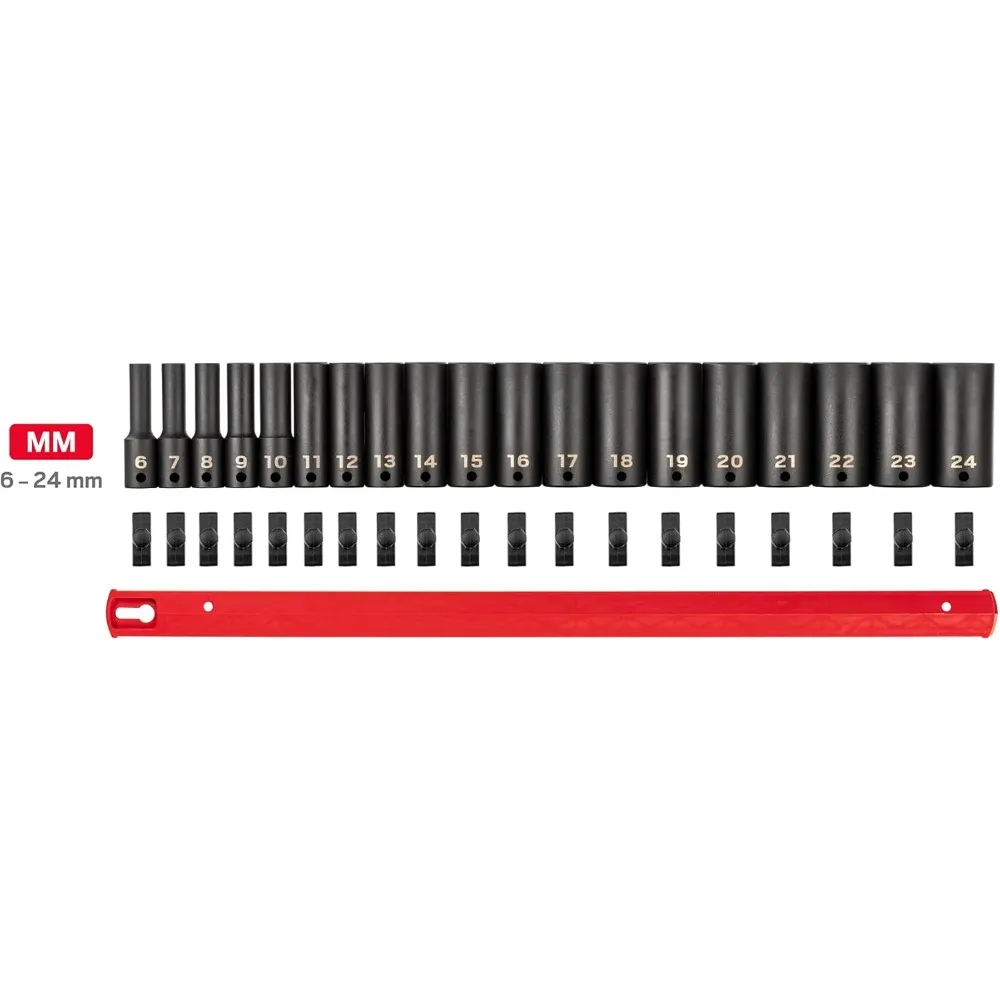 3/8 Inch Drive 6-Punts Impact Socket Set Met Rails, 68 Stuk (1/4-1 In., 6-24 Mm) | Sid91218