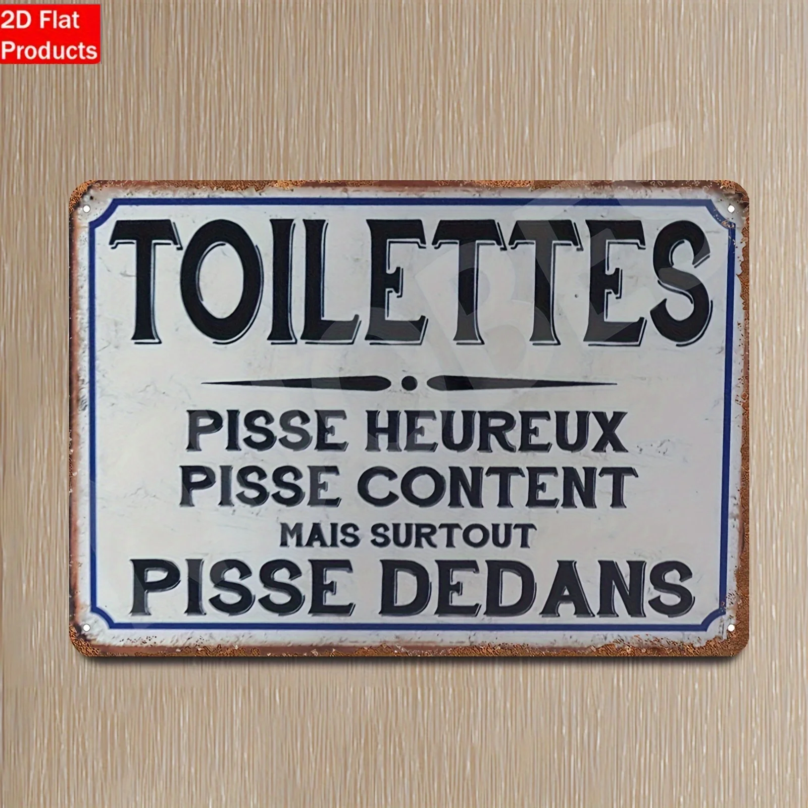 Vintage French Toilet Sign, Metal Wall Art, Blue White Rural Style, Hanging, for Home Bathroom Restaurant Christma