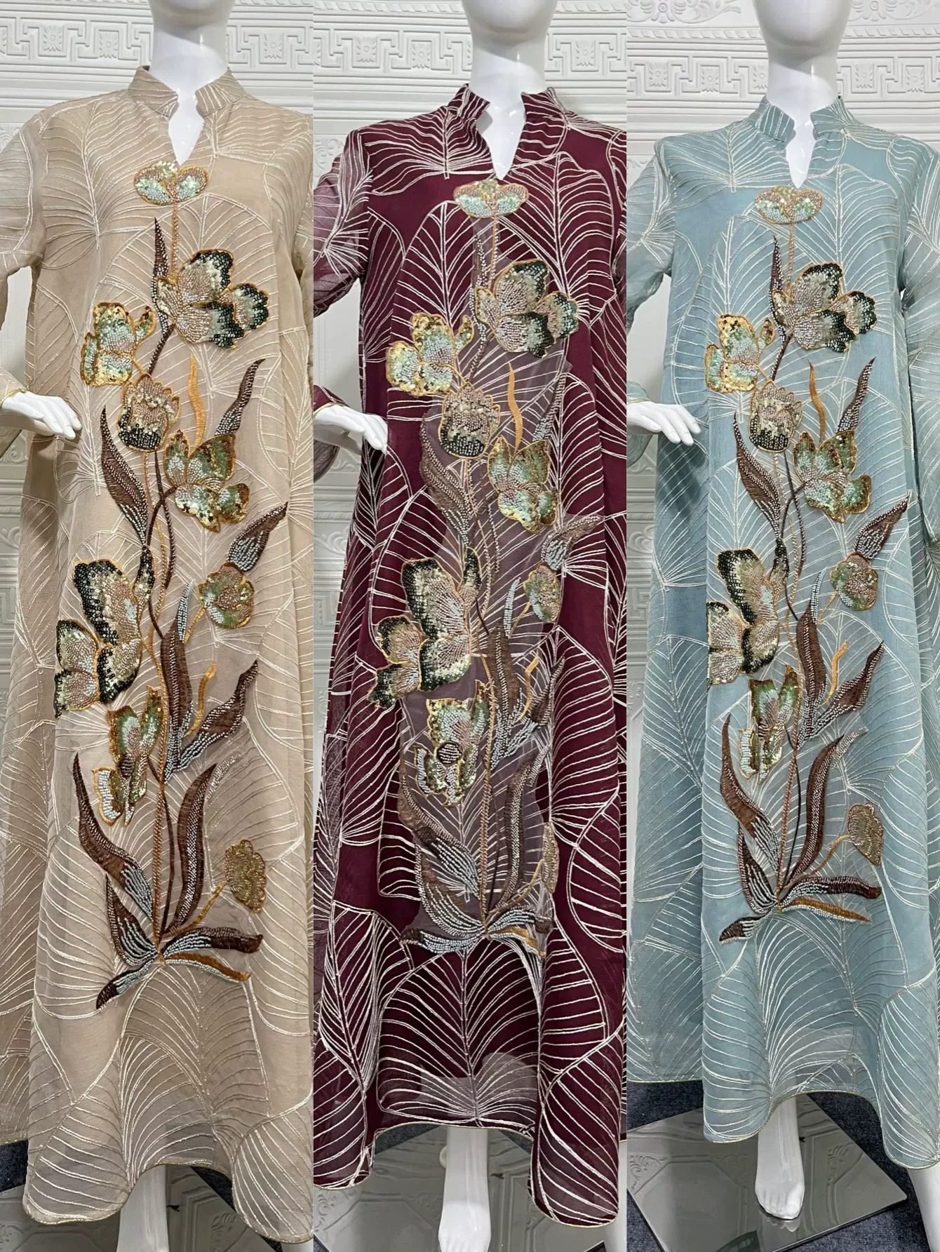 

New mesh embroidered dress, Muslim luxury fashion, Islamic Ramadan robe, Middle East Dubai Abaya, Saudi Arabian robe