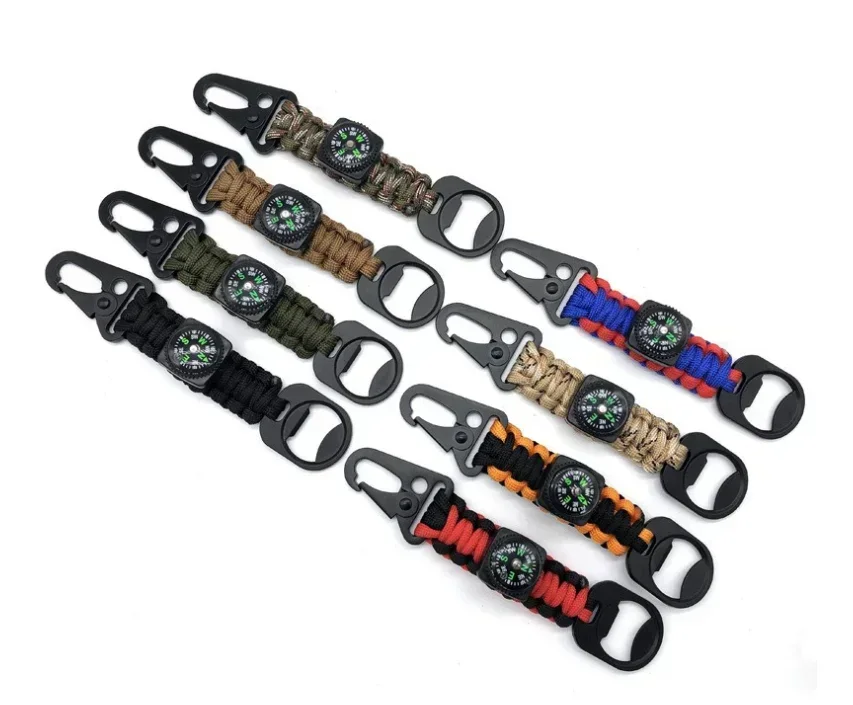 Outdoor Multifunctional 7-Core Paracord Keychain Eagle Beak Buckle with Bottle Opener Equipped Compass Adventure Survival Tools